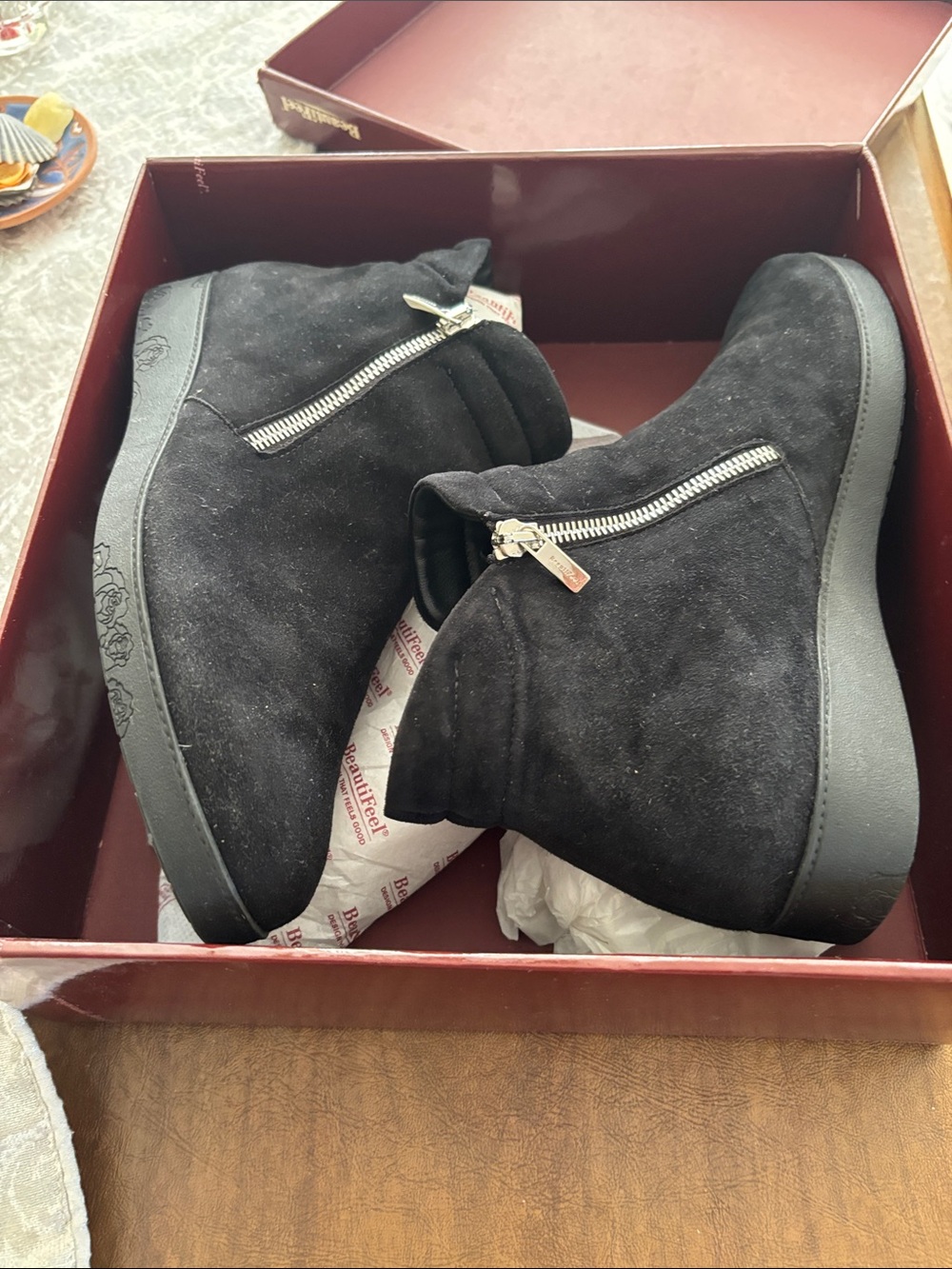 BeautiFeel Black Suede Ankle Booties with Side Zippers